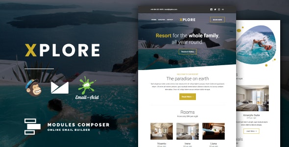Xplore v1.0 - Responsive Email for Hotels, Booking &amp; Traveling with Online Builder