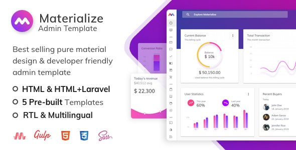 Materialize v7.3 - HTML &amp; Laravel Material Design Admin Template
