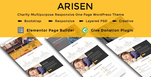 ARISEN v1.0 - Charity Multipurpose Responsive One Page WordPress Theme