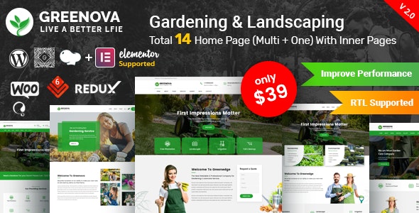 Greenova v2.1 - Gardening &amp; Landscaping WordPress Theme