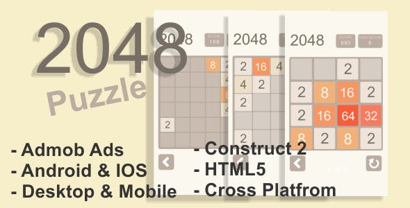 2048 Puzzle - HTML5 Desktop & Mobile Game + AdMob