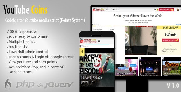 YouTube Coins v2.0.0 - (Media Script + Points System)