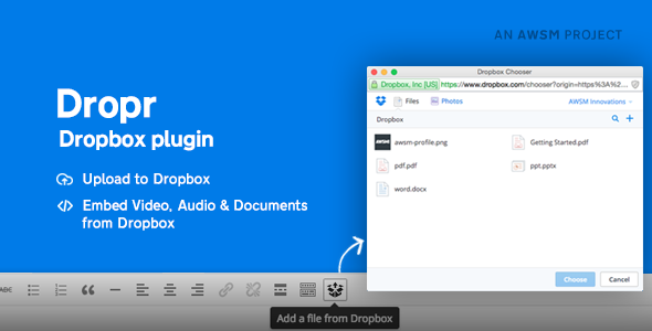 Dropr v1.1.1 - Dropbox Plugin for WordPress Dropr v1.1.1 - Dropbox Plugin for WordPress