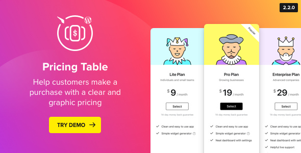 WordPress Pricing Table Plugin v2.2.0