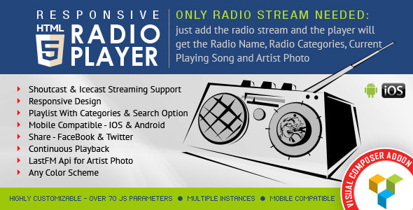 HTML5 Radio Player v1.6.1 - Visual Composer Addon