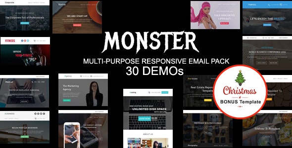 MONSTER v1.0 - Multipurpose Responsive Email Pack with online Stampready &amp; Mailchimp Builders Access